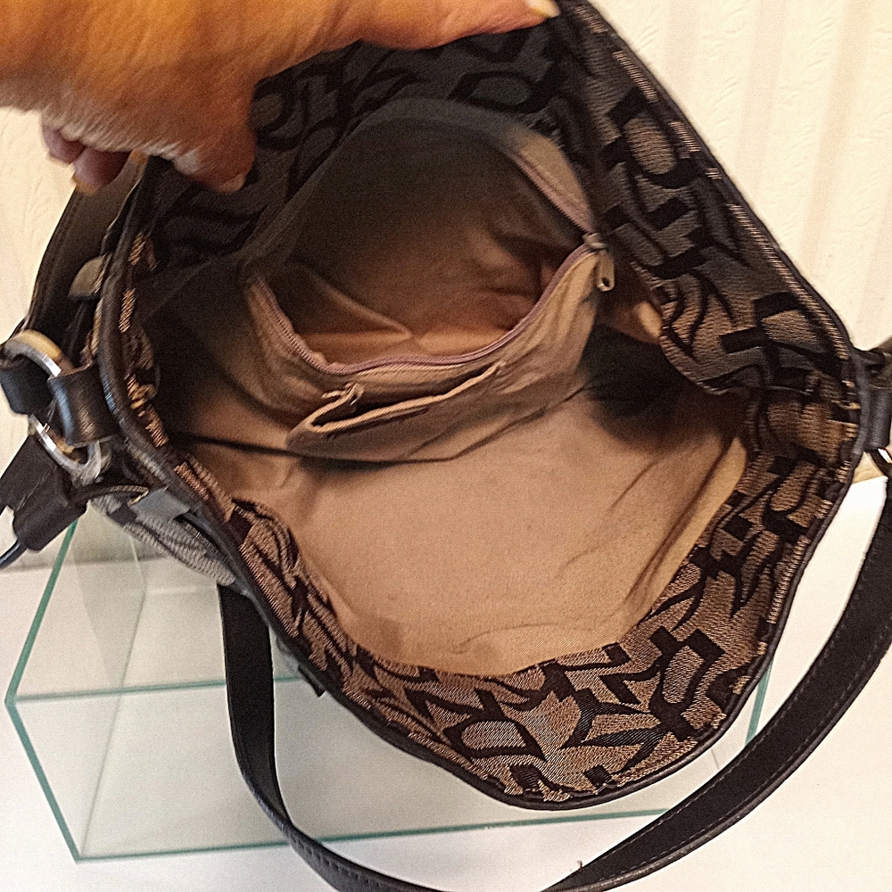 DKNY Monogram Print Brown Crossbody Shoulder Purse - Picture 8 of 12